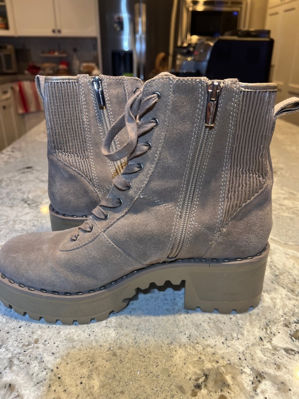 NEW Vince Camuto Mabrela Suede Platform Combat Boots - Taupe - Size 9.5 - Picture 7 of 10